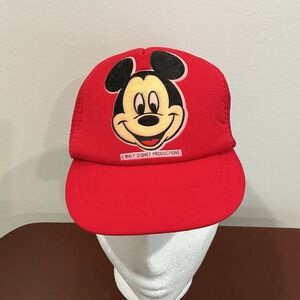 Mickey Mouse Hat Trucker Child Size Red Black Mesh 80's Vintage Disney